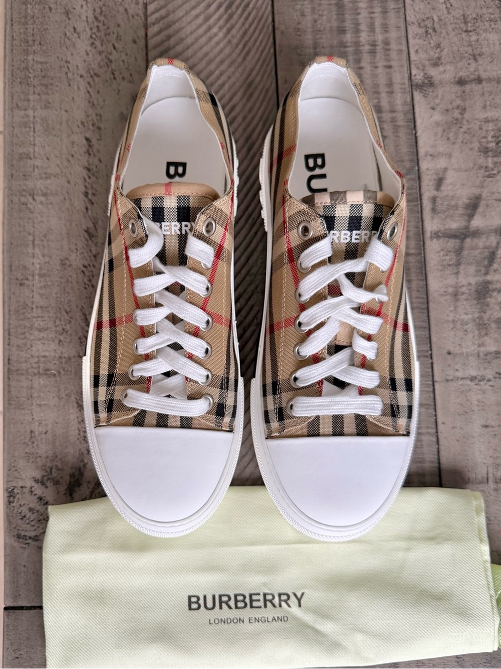 New $650 BURBERRY Jack Vintage Check Low Top Platform Sneakers Archive Beige 37 - Picture 2 of 8